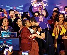Chicago Mayor-elect Lori Lightfoot, left, kisses her wife, Amy Eshlemen, during her victory celebration Tuesday night after defeating challenger Toni Preckwinkle to become the first African-American woman and openly gay mayor of the city.
