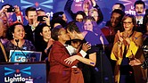 Chicago Mayor-elect Lori Lightfoot, left, kisses her wife, Amy Eshlemen, during her victory celebration Tuesday night after defeating challenger Toni Preckwinkle to become the first African-American woman and openly gay mayor of the city.