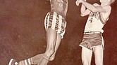 Jackie Jackson scores for the Harlem Globetrotters.