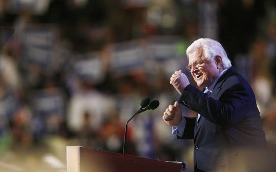 Sen. Edward M. Kennedy, D-Mass., greets the crowd at the Democratic National Convention in Denver on Monday, Aug.... Sen. Edward M. Kennedy, D-Mass., greets the crowd at the Democratic National Convention in Denver on Monday, Aug....