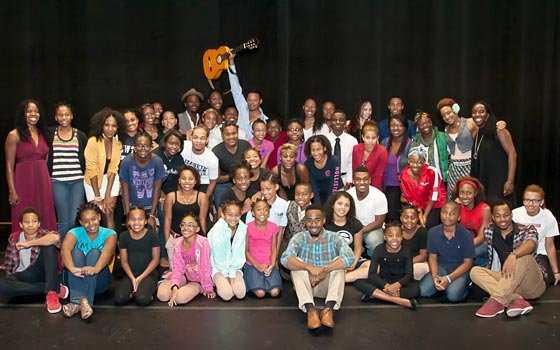 Actor Terrence Howard poses with young dancers from OrigiNation prior to their performance at Twist... Actor Terrence Howard poses with young dancers from OrigiNation prior to their performance at Twist...