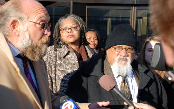 City Councilor Chuck Turner (right) and defense attorney Barry Wilson (left) speak to members of the media outside... City Councilor Chuck Turner (right) and defense attorney Barry Wilson (left) speak to members of the media outside...