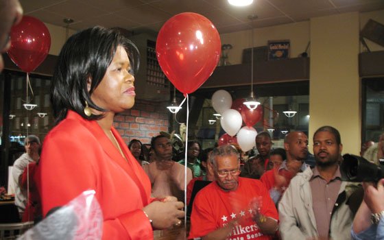 State Sen. Dianne Wilkerson pauses while supporters applaud during her concession speech, delivered Tuesday night at the Hen... State Sen. Dianne Wilkerson pauses while supporters applaud during her concession speech, delivered Tuesday night at the Hen...