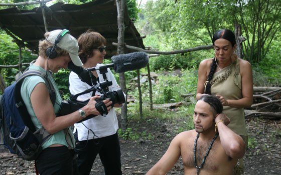 Allie Humenuk (l) and Anne Makepeace film a scene with Wampanoags at Plimoth Plantation’s Strawberry Thanksgiving. (Jonathan Reed photo)... Allie Humenuk (l) and Anne Makepeace film a scene with Wampanoags at Plimoth Plantation’s Strawberry Thanksgiving. (Jonathan Reed photo)...