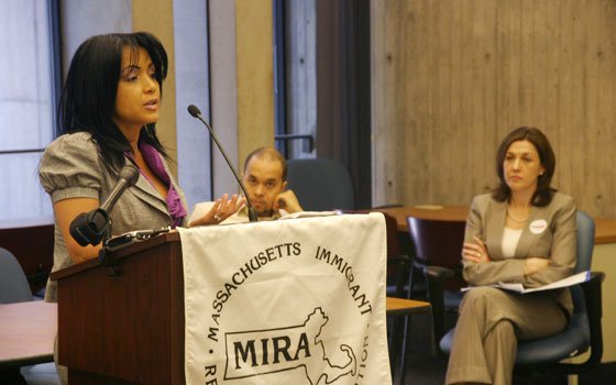 Chelsea Collaborative Executive Director Gladys Vega speaks during a press conference at Boston City Hall on Monday, June 1,... Chelsea Collaborative Executive Director Gladys Vega speaks during a press conference at Boston City Hall on Monday, June 1,...
