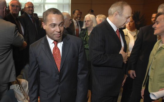 Gov. Deval Patrick passes then-House Speaker Salvatore F. DiMasi (second from right) as he leaves an auditorium after... Gov. Deval Patrick passes then-House Speaker Salvatore F. DiMasi (second from right) as he leaves an auditorium after...