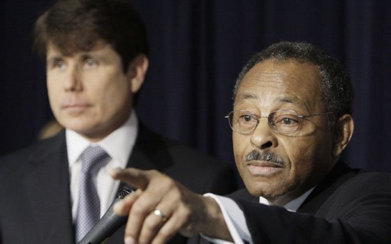 Former Illinois Attorney General Roland Burris (right) speaks as former Illinois Gov. Rod Blagojevich looks on during a... Former Illinois Attorney General Roland Burris (right) speaks as former Illinois Gov. Rod Blagojevich looks on during a...