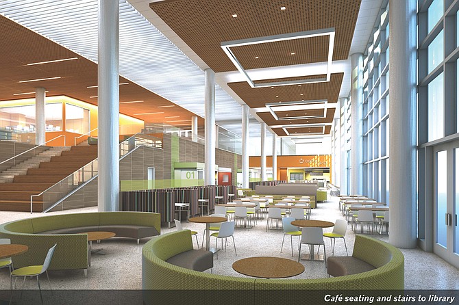 Rendering of Cafe seating area at the new Malcolm College. 