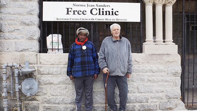 L-R Miles Adams and Hamilton Talbert, are patients of
Kenwood United Church of Christ's Free Clinic located at 4600-08 S.
Greenwood.