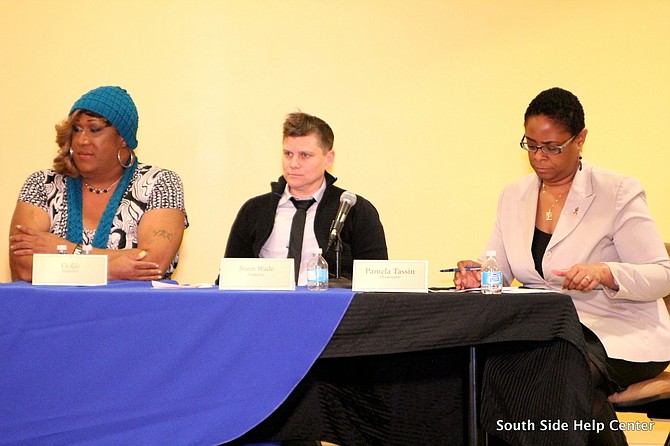 seX Factor panelist:(L-R): Vickie, Board Chair Community Advisory Board, Chicago House, TransLife Center; Bonn Wade, Director, TransLife Center, Chicago House; and Pamela Tassin, Program Director, Building and Nurturing Communities of Color, South Side Help Center discuss issues facing transgender individuals and their health concerns.  