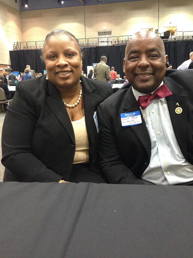 Eddie Jones, Senior Procurement Executive for Allpoints Security and Detective, Inc., and Dawn Whitfield, Cook County Bureau of Human Resources at the 2014 Vendor Fair held at the UIC Forum, 725 W. Roosevelt last week.