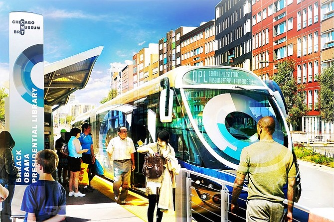 A proposed Bus Rapid Transit line along Roosevelt Rd. would connect the new Obama Campus to the Museum Campus on the lakefront as laid out in the University of Illinois at Chicago’s proposal to host the President Barack Obama Library and Museum. 