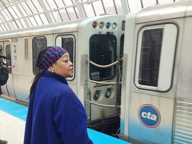 Local neighborhood resident Gloria Jhonson began her daily commute using the new green line CTA station at 16 E. Cermak Rd.