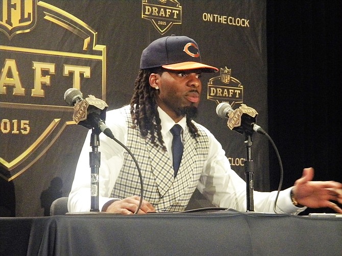 Chicago Bears 2015 first round pick, Kevin White, addresses the media.