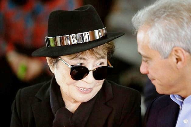 Celebrity artist, Yoko Ono and Chicago Mayor Rahm Emanuel.