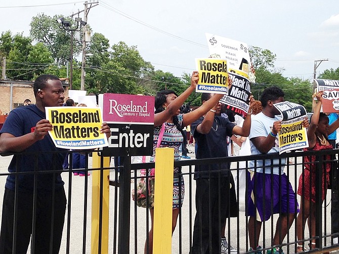 Employees and community activists rally to support troubled Roseland Community Hospital, 45 W. 111th St., Chicago.