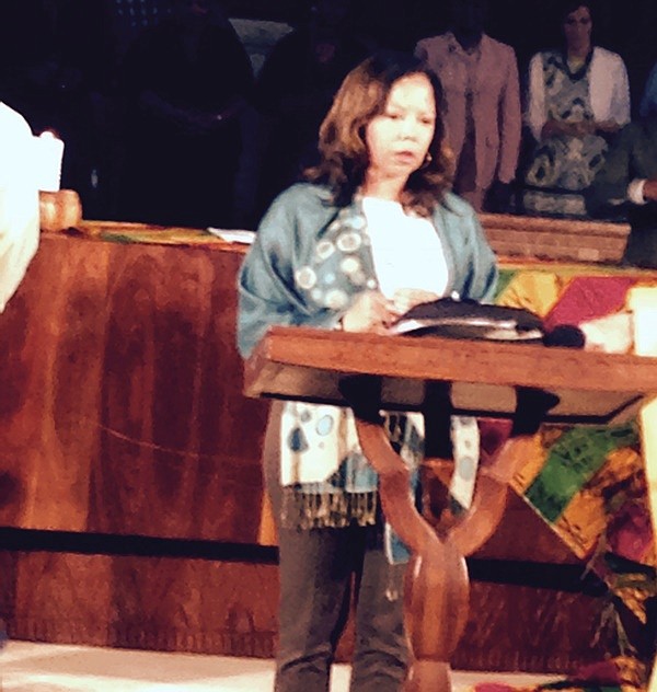 Lucia McBath, who lost a son to gun violence, speaks to parishioners at St. Sabina Church, 1210 W. 78th Pl., Chicago.