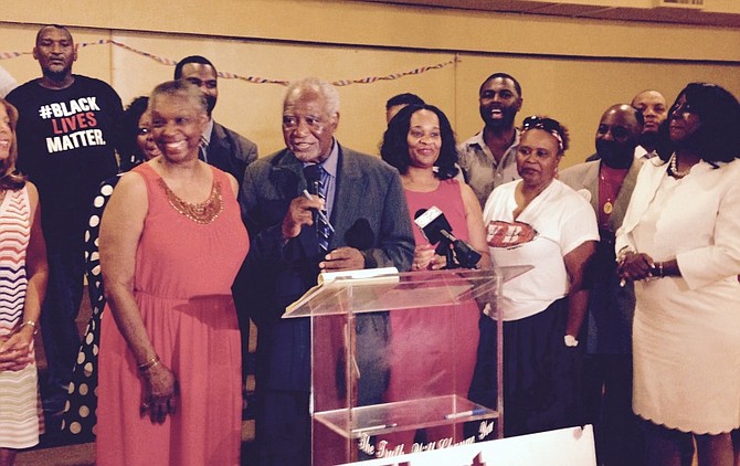 U.S. Rep. Danny Davis(Dist.-7th) , surrounded by supporters, announces he is running for reelection at a center on Chicago's West Side. 