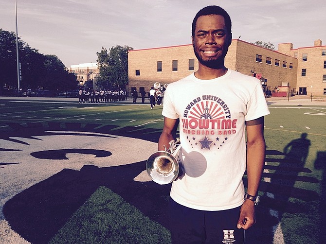 Chicago Marcus Prince, a trumpet player, gets ready to practice with Howard University band on Friday. The band practiced at Hales Franciscan High School, 4930 Cottage Grove.