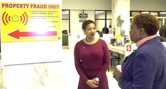 Tracey Williams (left) and Cook County Recorder of Deeds, Karen Yarbrough (right) discuss CCRD’s anti-fraud efforts and their new partnership.