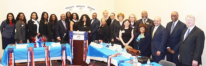 L-R Judge Robin D. Shoffner; Atty. Lisa A. Copland;  Atty. D. Renee Jackson; Atty. Celeste K. Jones;  Judge Maryam Ahmad; Judge Lewis Nixon; Atty. Chelsey Robinson (back); Judge LaGuina Clay-Herron; Larissa M. Tyler, COO/Managing Editor, Chicago Citizen Newspaper; Judge John Fitzgerald Lyke; Judge Bertina E. Lampkin (front); Judge  Aleksandra Gillespie (back); Judge Anthony E. Simpkins; Atty. Carolyn J. Gallagher; Judge Rossana P. Fernandez; Judge Alison C. Conlon; Judge Freddrenna M. Lyle (front); Atty. Travis Richardson (back); Judge Devlin Schoop; Judge Leonard Murray and Atty. Pat Heneghan.	