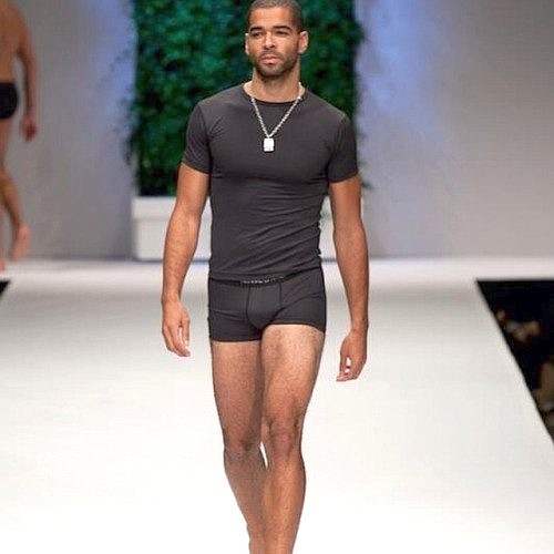 RICHARD DAYHOFF underwear on the runway. Signature Eco performance contour trunk and fitted tshirt.