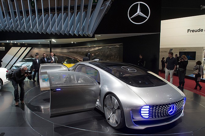 The Mercedes Concept Car is shown during the press day at the 86th International Motor Show in Geneva, Switzerland, Tuesday, March 1, 2016.