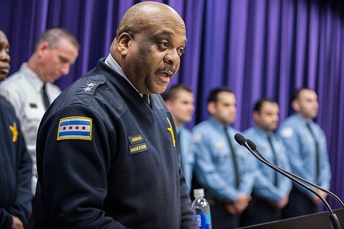 In this March 23, 2016 photo, Chicago Police Department Chief of Patrol Eddie Johnson speaks during a news conference at the Public Safety Headquarters in Chicago.