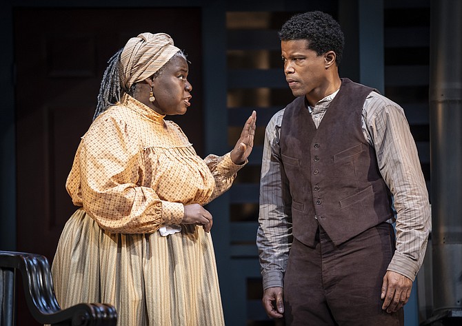 Sharif Atkins portrays Citizen Barlow and Lisa Gaye Dixon portrays Aunt Ester in Goodman Theatre’s production of August Wilson’s “Gem of the Ocean.” Photo by Rich Hein, provided by Felicia Apprey