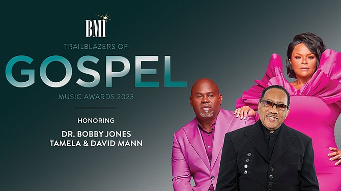 2023 BMI Trailblazers of Gospel Music honorees Tamela & David Mann and Dr. Bobby Jones. PRNewsfoto/Broadcast Music, Inc.
