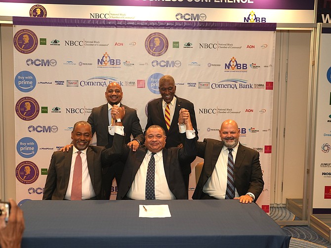 Founder & CEO Joe Cecala with Charles DeBow, President of the National Black Chamber of Commerce, Dwain Kyles, Managing Member of DX Capital Partners, Mayor Johnny Ford, President of the World Conference of Mayors, and Dr. Kenneth Harris, President of the National Business League. Dream Exchange