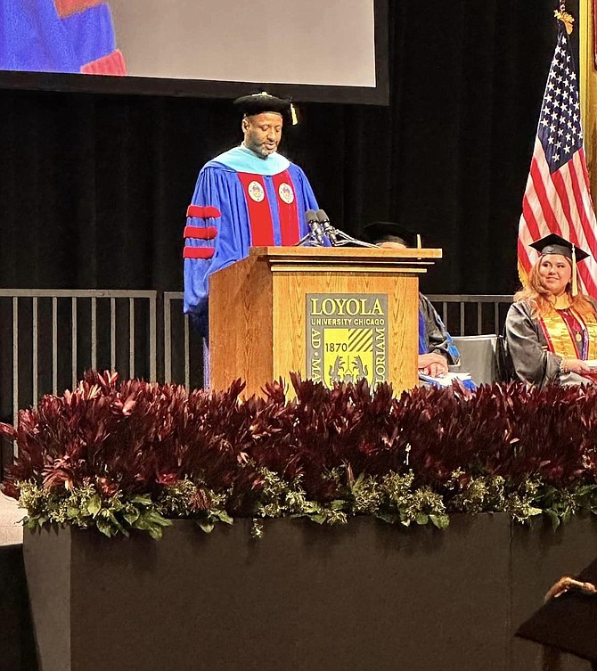 Rich Township High School District 227 Superintendent Dr. Johnnie Thomas as commencement speaker for Loyola School of Social Work and the Parkinson School of Health Sciences and Public Health in 2023. PHOTO PROVIDED BY LYDIA EADY.