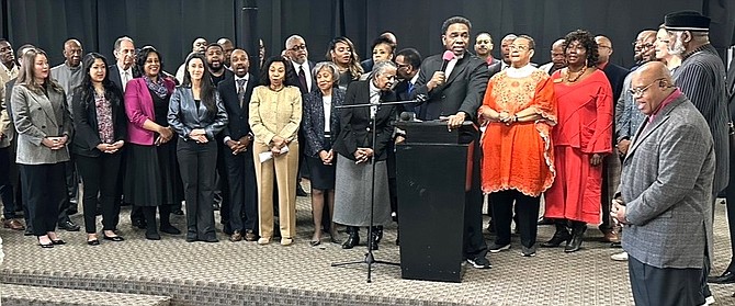 Pastor Ira Acree, joined by his fellow faith leaders, publicly announces the endorsement of Justice Joy Cunningham.  photo provided by STH Media LLC