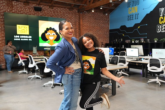 Black Girls Code CEO Cristina Jones with Kalani Jewel at Launch of Code Along Jr. in Los Angeles. Black Girls Code.