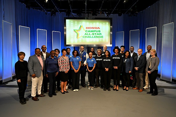 The 2024 Honda Campus All-Star Challenge national championship team Oakwood University and runner-up Howard University joined by Honda executives. PRNewsfoto/Honda