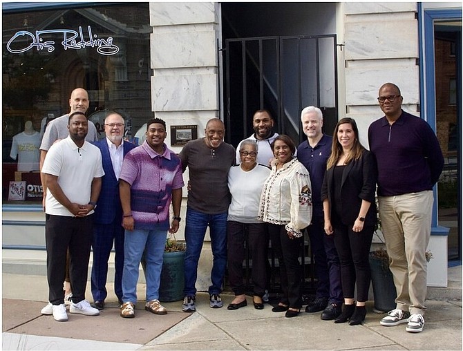 Arron Saxe, Walter Jones, Derek Crownover, Jarred Andrews, Dexter Redding (rear center) Justin Andrews, Zelma Redding, Karla Redding-Andrews, Brian Monaco, Liz Lewis, Jon Platt. Sony Music Publishing