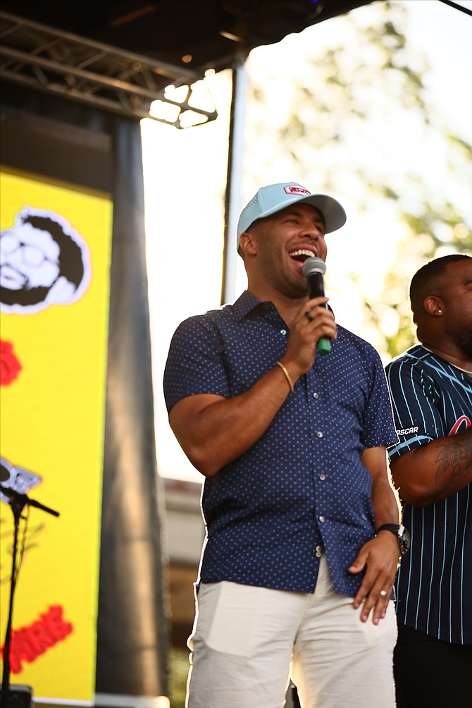 NASCAR and 23XI Racing’s Bubba Wallace during Bubba’s Block Party at Douglass Park. Photo provided by NASCAR.