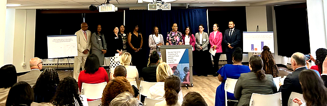 Illinois State Senate Majority Leader Kimberly A. Lightford during a press conference announcing the filing of SB 3965. PHOTO BY EUCAROL JUAREZ, ADVANCE ILLINOIS.