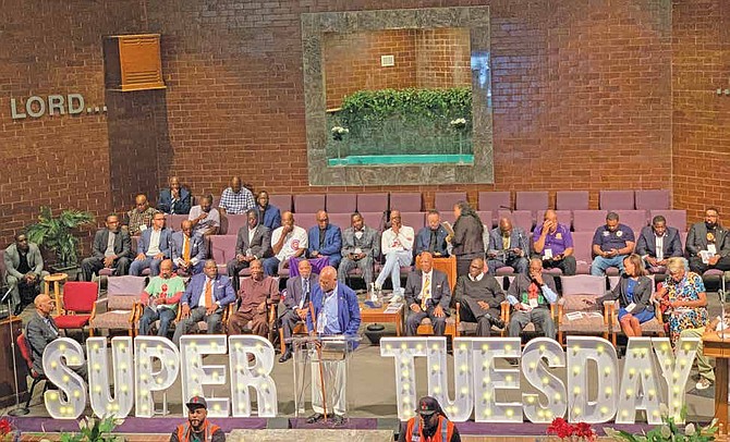 United States Congressman Danny K. Davis speaking during the Black Men United Super Tuesday Rally for Change. PHOTO BY TIA CAROL JONES.