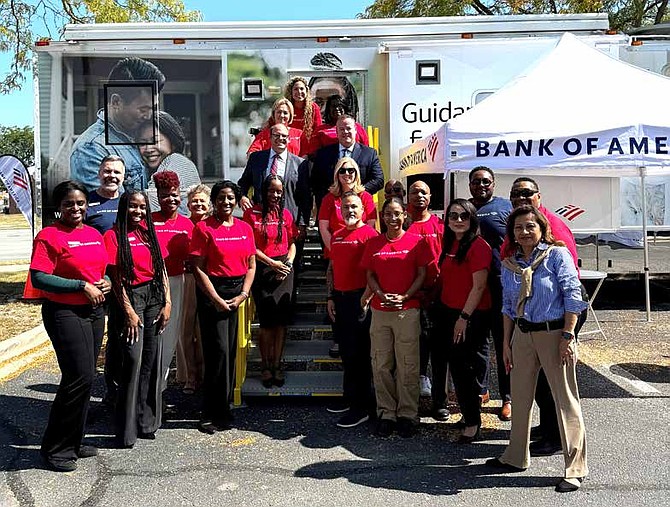 The Bank of America Mobile Financial Center rolled into Park Forest recently to showcase its products, services and resources, with the hope to bring
awareness about its ability to help the community with its financial health. PHOTO PROVIDED BY BANK OF AMERICA.