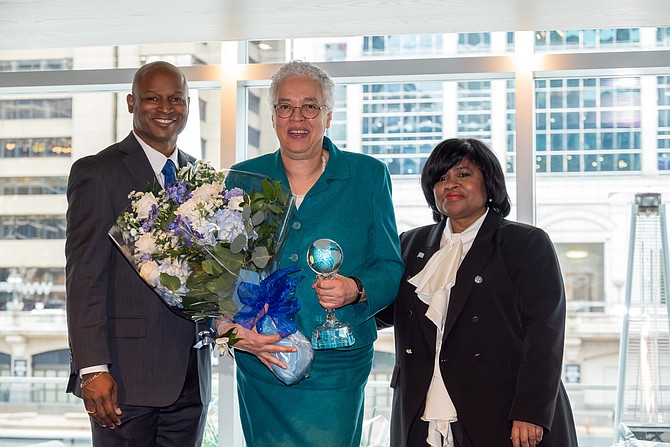 Illinois Speaker of the House Emanuel "Chris" Welch, Cook County President Toni Preckwinkle and Political Strategist Minyon Moore during the launch of Black Excellence in Bleu. Photo by Tara Photography.