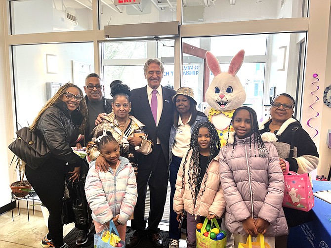 Local Family Pictured With Supervisor Calvin Jordan, Trustee Small and The 'Easter Bunny'.  Photo provided by STH Media.