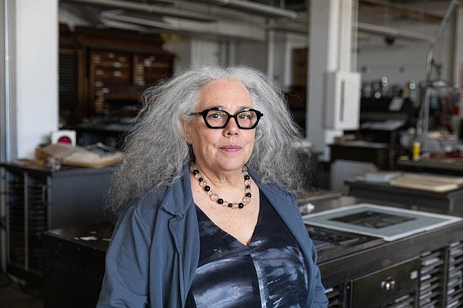 Alison Saar at Arion Press, San Francisco, CA, 2024, Courtesy of L.A. Louver, Venice, CA. Photograph by Nicholas Lea Bruno