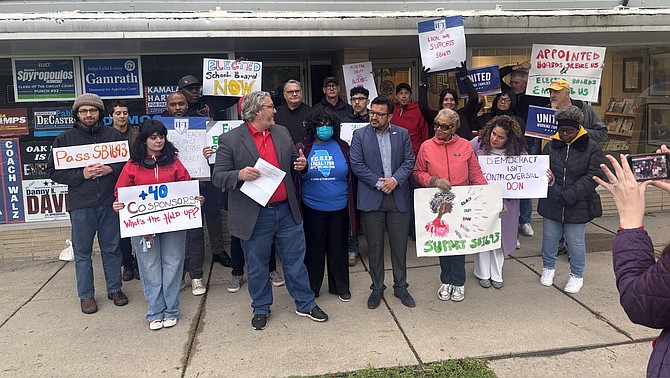Members of the Cook County College Teachers Union, Local 1600, want SB1693 to move forward in the legislation process. It calls for the City Colleges of Chicago to have an elected board of trustees. Photo provided by the Cook County College Teachers Union, Local 1600.