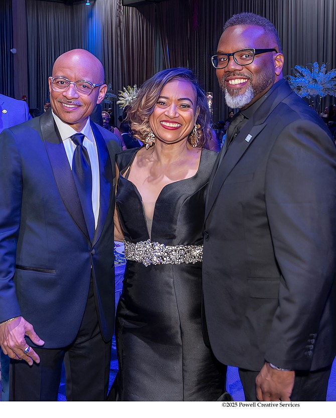 (L-R) Maurice Jenkins, UNCF Executive Vice President-Development; and Lisa Rollins, UNCF Regional Development Director; with Brandon Johnson, Mayor, city  of Chicago.