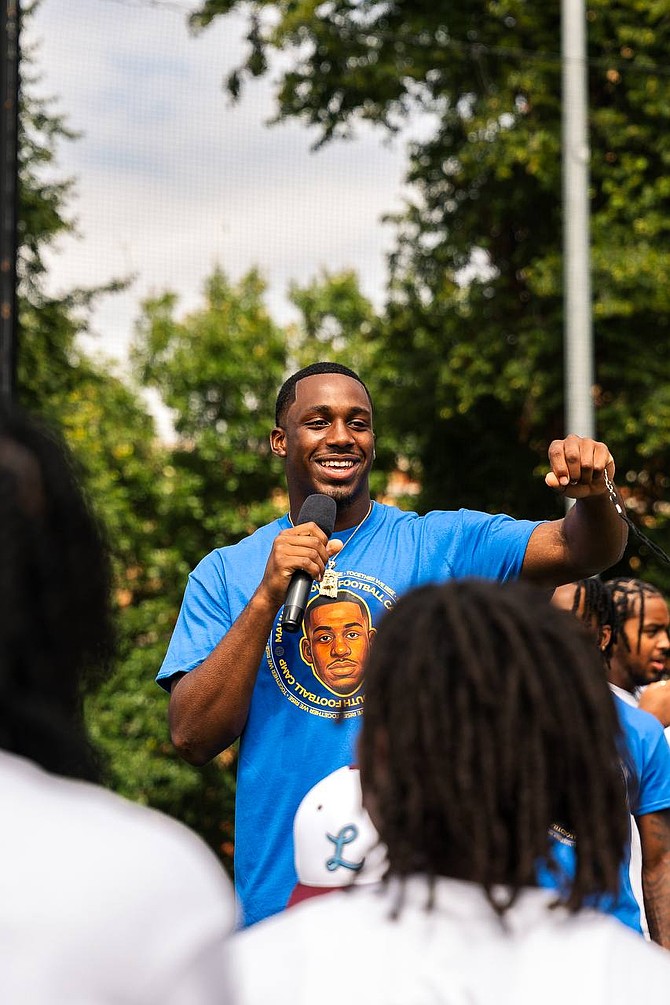 Malik Elzy during a youth football camp at Simeon High School. Photo provided by O-Street Brand Management + Consulting.