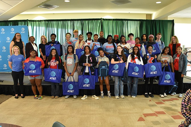 Dual enrollment students from Kenwood Academy received refurbished laptops from AT&T and Compudopt. Photo provided by Chicago State University.