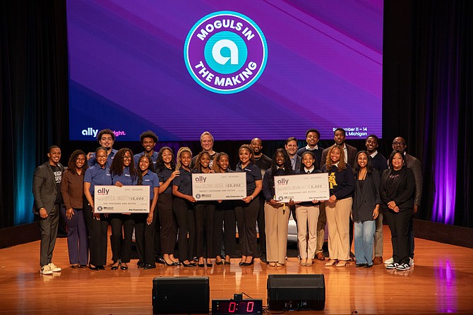 2025 Moguls in the Making winning teams with their mentors. Third Place: North Carolina A&T State University, Second Place: Hampton University, and First Place: Spelman College. PRNewsfoto/Ally Financial