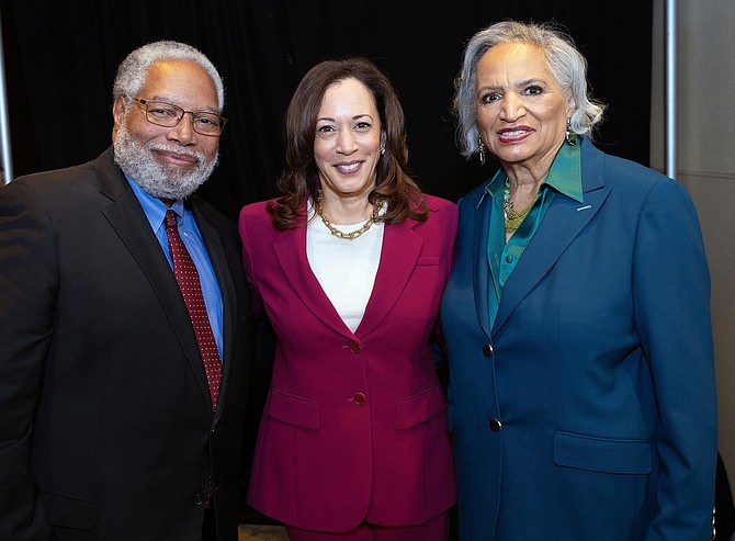 Lonnie G. Bunch III, Secretary of the Smithsonian and BWA awardee, with former Vice President Kamala Harris and BWA President Gwainevere Catchings-Hess at the 48th Annual Symposium and Awards Luncheon September 26 in Washington, D.C. Photo credit: Monica Morgan