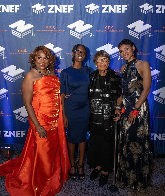 From left: Valerie Hollingsworth Baker, chair of the Zeta National Educational Foundation (ZNEF) board and centennial president of Zeta Phi Beta Sorority, Incorporated; scholarship recipient Denver Hill; attorney Issie L. Jenkins, namesake of the Issie L. Jenkins Full-Ride Scholarship; and CBS News anchor Jericka Duncan, a Zeta Phi Beta Sorority member and gala guest host, at ZNEF’s 50th anniversary celebration in Washington, D.C. Photo Credit: Richard A. Photography